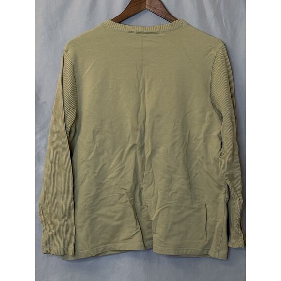 LL Bean Sweater Womens Size Large Green-Cream Hide Button Cardigan Fleece - Picture 5 of 7